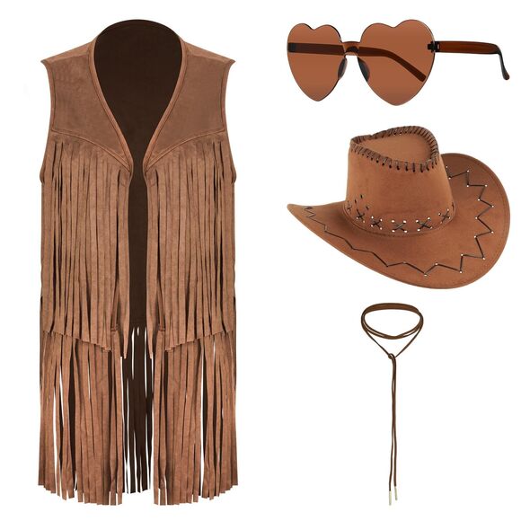 4292 Fringe Vest Cowgirl Hat With Western Jewelry Necklace Accessoriess main image 6